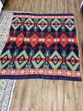 Large Vintage Wool Blanket 72” X 68 Aztec Design Satin Edge Soft Twin Full Throw picture