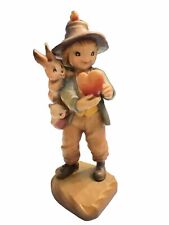 ANRI Will You Be Mine Figurine Boy Heart Bunny  Bird Hand carved Wood 5” Italy picture