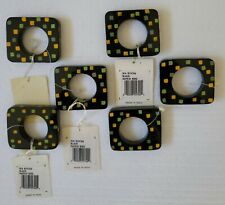 NWT Napkin Rings By Nia Riocha Set Of 6 Black  With Multi  Dots.  Wood Hand picture