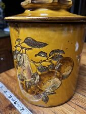 Vintage 1960's MCM Mustard Yellow Handpainted Ceramic Cannister w/Lid picture