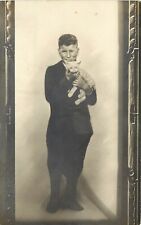 RPPC Studio Photo Portrait of Boy & his Cat c1920 Unknown US Location Unposted picture