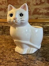 Vintage RELPO Ceramic White Cat Figurine Vase Planter **Has Crazing **See Pics picture