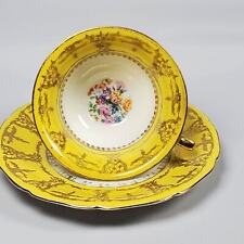 Vintage F&B Baronet Bohemia Cup & Saucer Yellow Spring Floral Gold Cabbage Rose picture