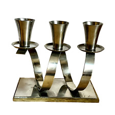 Dana Denmark Triple Candlestick Holder Stainless Steel Spiral 3 Candle 1960s picture