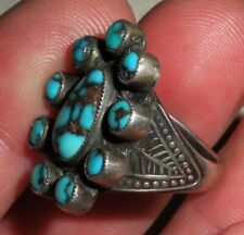 VINTAGE NAVAJO TURQUOISE STERLING SILVER RING GREAT STAMPWORK SIZE 7 vafo picture