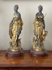 Rare Pair Antique Goddess Aphrodite Diana The Huntress Spelter Statue Lamp picture