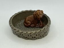 Vintage WADE England Brown Puppy Dog in Basket Bed Trinket Dish picture