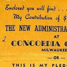 c1940's Concordia Collage Milwaukee New Administration Building Pledge Envelope picture