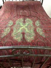 ANTIQUE PAISLEY WOOL KASHMIR PIANO SHAWL TEXTILE 63 X 118 AS IS picture