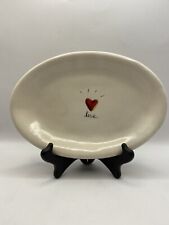 Rare Magenta M Stamped Rae Dunn Original Red Heart Love Oval Trinket Dish picture