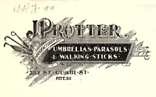 1899 J. PROTTER UMBRELLAS PARASOLS WALKING STICKS CLEVELAND OHIO BILLHEAD  Z797 picture