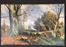 Antique Postcard Logger Woods Cutting Trees 1907 Artist Signed 1¢ Franklin Stamp picture