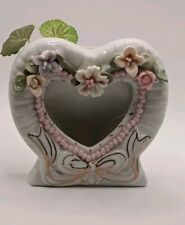 4X4 Vtg Photo Picture Frame Tabletop Porcelain w/ Floral Heart Shaped Wedding  picture