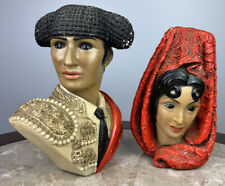 Vintage 1966 Marwal Spanish Matadore Bullfighter and Woman Chalkware Bust picture