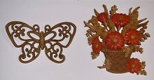 Vintage MCM Retro 1970’s Autumn Harvest Flower Basket & Butterfly Wall Hanging picture