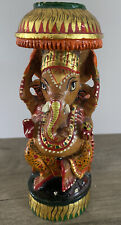 Beautiful Carved Wooden Painted Ganesha Figure Statue Idol, 6” picture