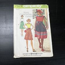Vintage 1970s Simplicity 7574 Boho Tops Skirt + Scarf Sewing Pattern 10 XS UNCUT picture