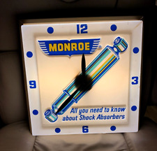 Vintage Monroe Shock lighted Clock Sign Oil Gasoline Service Station 15 inch picture