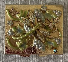Kirks Folly DRAGONFLY Double Dual MIRROR Compact, Crystals Enamel Grapes Leaves picture