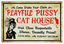 Playful Pussy Cat House Vintage Metal Sign 12x18 picture