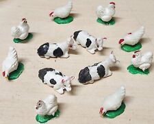 NOS Vintage Miniature Farm Animals Hand Painted Figurines Chicken Rooster Cow picture