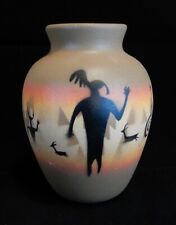 Vintage Hozoni Indian Pottery Vase Antelope Warriors Design Native American picture