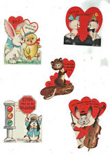 50'-60's Lot/ 5 Vtg Hallmark Valentine Anamorphic Animals Greeting Cards Unused picture