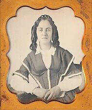 Pretty Light Eyed Woman With Curled Hair Ringlets 1/6 Plate Daguerreotype J722 picture
