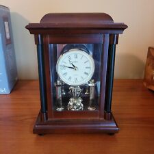 Stiffel Mantle Clock Solid Wood Dark Mahogany  & Surroubded By Glass + Pendulum  picture