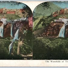 c1900s Tivoli, Italy Adrianne River Waterfalls Stereoview Hand Colored Falls V36 picture