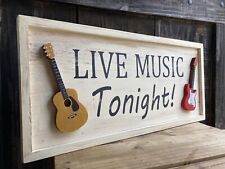 Live Music Tonight Wood Sign Acoustic Electric Guitar Rustic Vintage Old Look picture