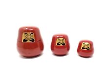 Vintage Japanese Sake Red Gold Lacquered Wood Stacked Set of 3 - Moustache Man picture