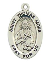Saint Thomas Moore 7/8 Inch Oval Sterling Silver Medal on Rhodium Plated Chain picture