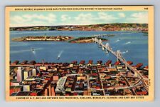 San Francisco CA-California, Aerial Of Highway Bridge, Antique Vintage Postcard picture