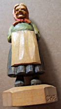 VINTAGE C.H. ERIKSSON  WOODCARVING  PEASANT WOMAN HOLDING BLANKET  4 1/4” NORWAY picture