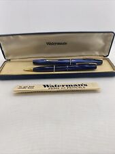 Antique Waterman’s Fountain Pen Mechanical Pencil Set W Gold Trim Blue Marble B1 picture