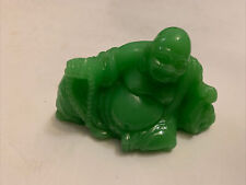 Vintage Buddha Holding Praying Beads Light Green Resin Figurine Jade? picture