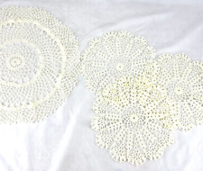 Vintage Hand Crocheted Doilies Off White Cream Beige Lot of 4 Cottage Farmhouse picture