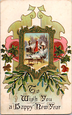 C. 1914 To Wish You All A Happy New Year Picture Framed Home Embossed Postcard picture