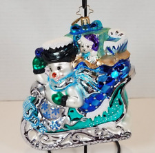 Christopher Radko Snowman Snowy Gift Ride Sleigh Gem Ornament  Rare picture