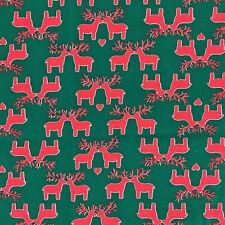 Vintage red green kissing moose reindeer cotton fabric 23