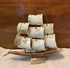 Vintage Genuine Bull Horn 3-Mast Model Ship Sail Boat - Nautical, Marine Decor picture