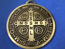 Huge Brass St BENEDICT Medal Protection Exorcisms Saint Medal 5” Wall Medal picture
