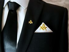 Masonic Plain White Pocket Square with Gold embroidered Freemasons SC&G picture