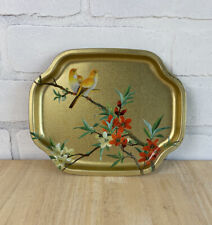 Vintage Elite Trays MCM Floral Gold Finches Bird Small Tea Jewelry Tray England picture