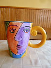 Muzeum Picasso Faces Mug  Abstract Hand Painted yellow handle picture