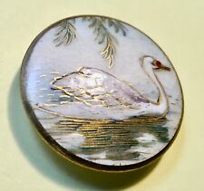 Vintage Satsuma Button JapanSwan in Pond w Branches Hanging Half Shank picture