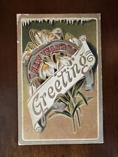 Vintage New Year’s Greetings Banner Postcard Embossed Horseshoe H35 picture