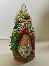 Vintage Santa Claus Ceramic Tree Log Christmas Village Glitter Sculpture 10.5