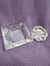 2 Vintage MCM Clear Glass Ashtrays picture